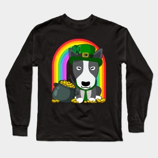 Bull Terrier Rainbow Irish Clover St Patrick Day Dog Gift graphic Long Sleeve T-Shirt